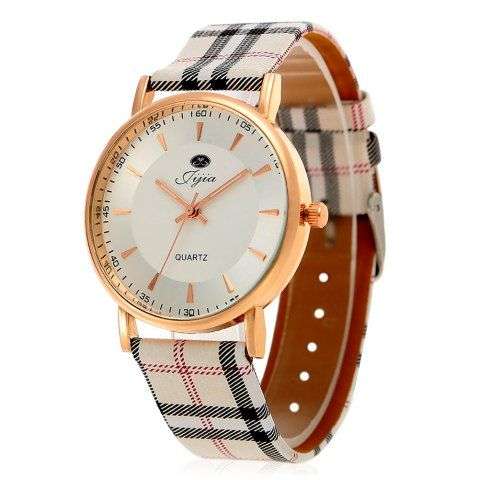 Jijia Plaid Leather Band Women Quartz Watch