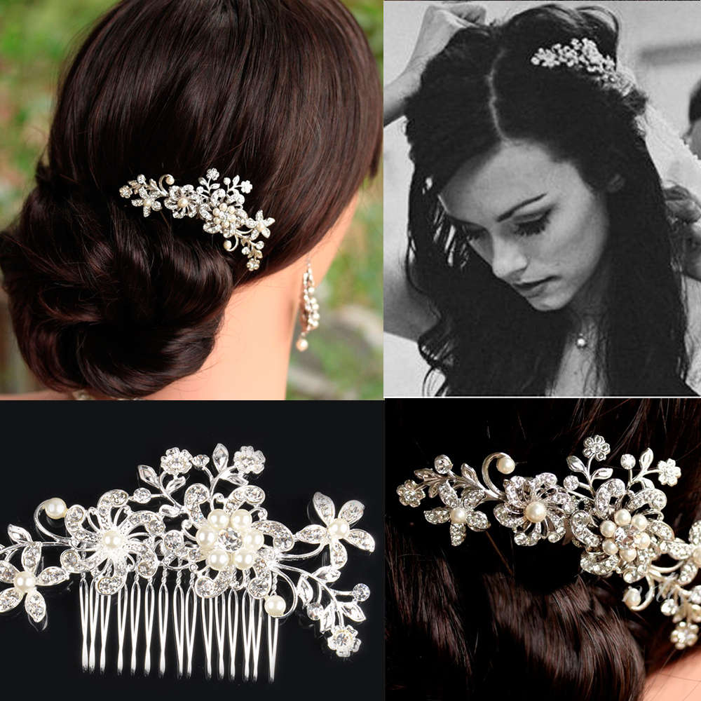 WEDDING BRIDAL HAIR COMB/SLIDE - FAUX PEARLS AND CRYSTAL - METAL - BEAUTIFULLY CRAFTED