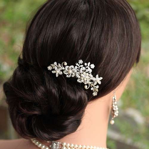 WEDDING BRIDAL HAIR COMB/SLIDE - FAUX PEARLS AND CRYSTAL - METAL - BEAUTIFULLY CRAFTED