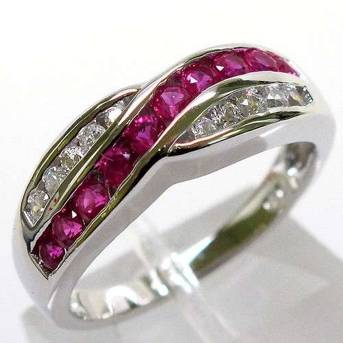 STYLISH RUBY CLEAR MICRO PAVE 925 STERLING SILVER RING SIZE 7.25