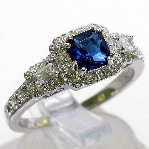 LOVELY SAPPHIRE 925 STERLING SILVER MICRO PAVE RING SIZE 6