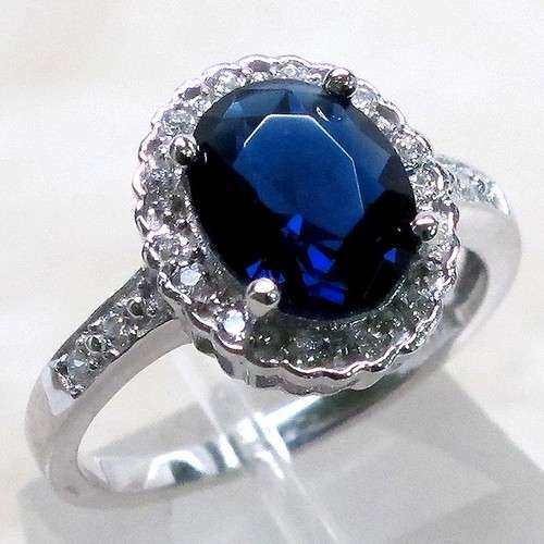ELEGANT 3 CT SAPPHIRE 925 STERLING SILVER MICRO PAVE RING SIZE 7