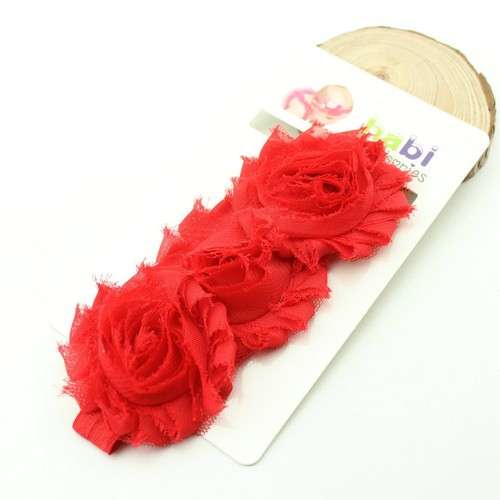STYLISH & CUTE AS A BUTTON.... BABY BOW & HEADBAND - 3 RED FLOWERS