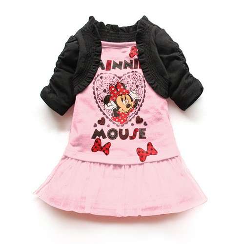 2 PCS MINNIE MOUSE PASTEL PINK DRESS AND LONG SLEEVE JACKET SET - RECOMMENDED AGE 4  YRS