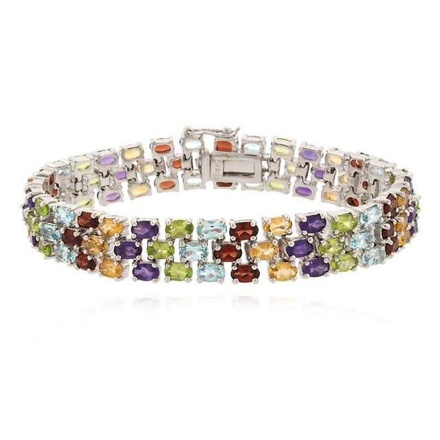 27ct Multi Gemstone Three-Row Tennis Bracelet