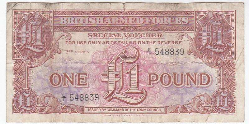 BRITISH ARMED FORCES ONE POUND NOTE E1548839