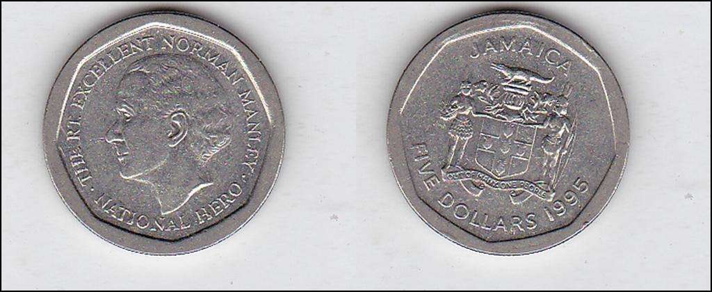 JAMAICA 5 DOLLAR 1995 HIGH GRADE