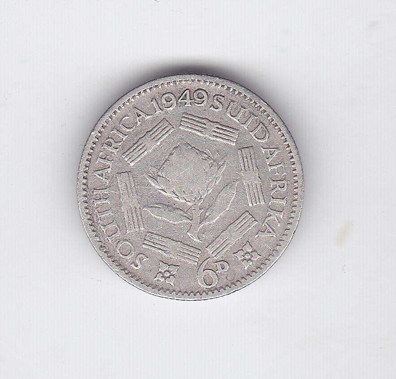 SOUTH AFRICA SIXPENCE 1949 - MINTAGE 197 088