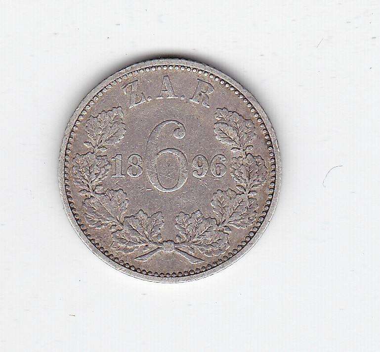 ZAR SIXPENCE 1896 - F = R150 VF = R400