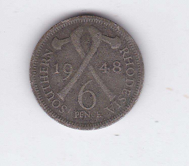 SOUTHERN RHODESIA SIXPENCE 1948