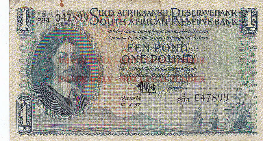 SOUTH AFRICA 1 POUND DE KOCK 15.3.57 B284 047899