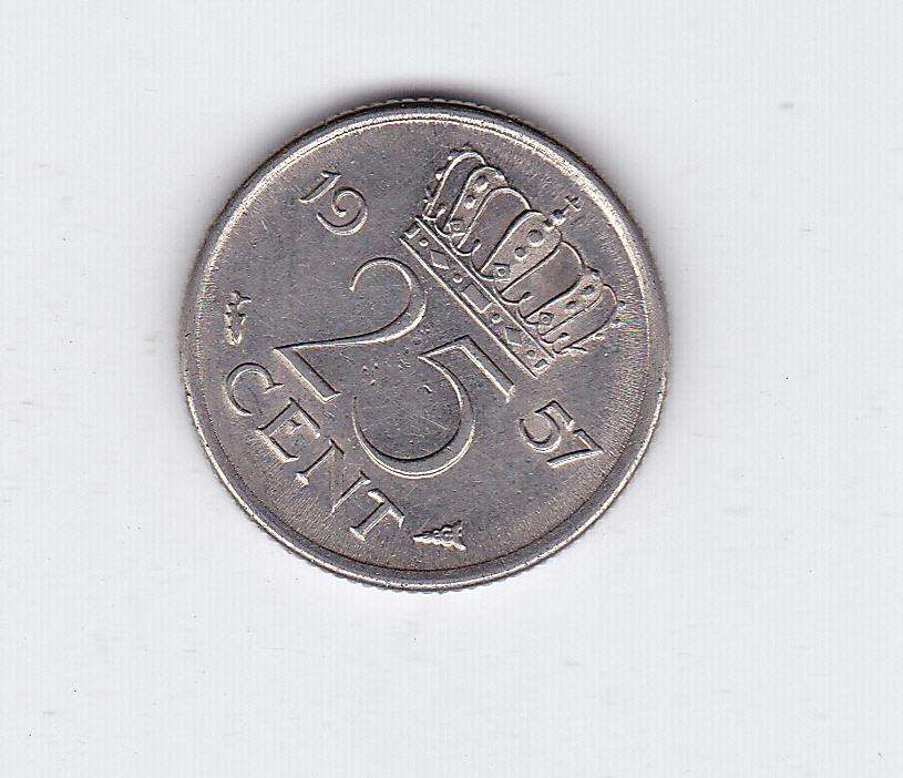 NETHERLANDS 25 CENTS 1957 HIGH GRADE