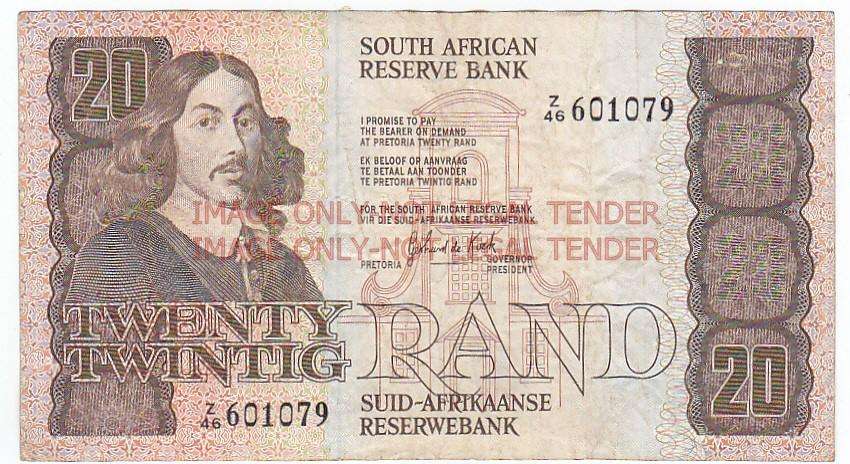 SOUTH AFRICA 20 RAND GERHARD DE KOCK REPLACEMENT Z46 601079 / 1984