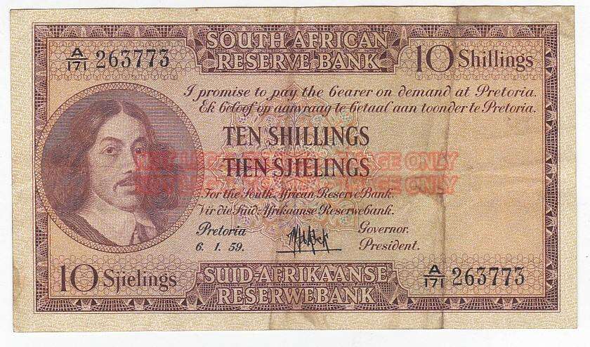 SOUTH AFRICA 10 SHILLINGS M.H. DE KOCK 6.1.1959 A171 263773