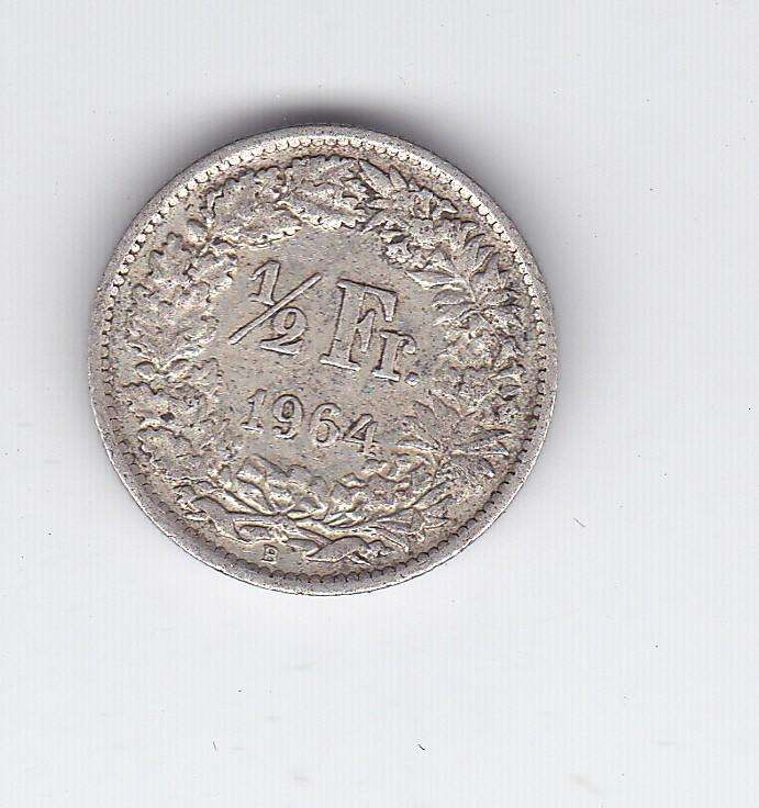 SWITZERLAND HALF FRANC 1964 SILVER .835