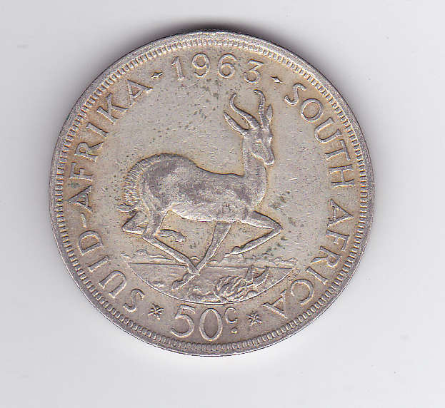 SOUTH AFRICA 50 CENTS 1963 SILVER