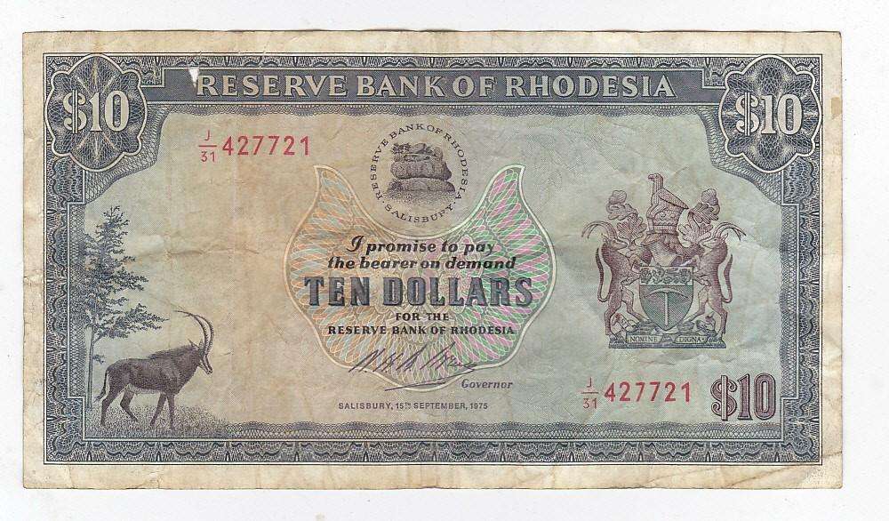 RHODESIA TEN DOLLARS 1975