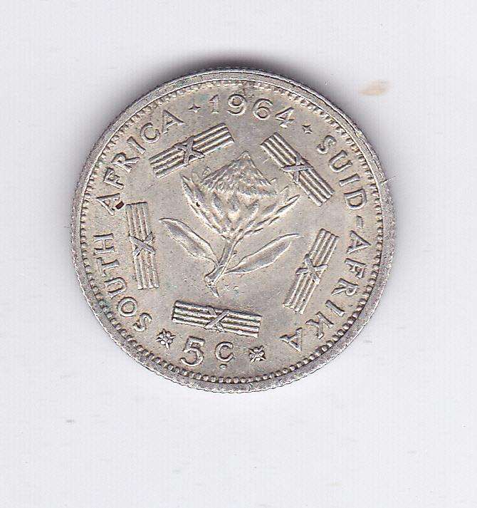 SOUTH AFRICA 5 CENTS 1964