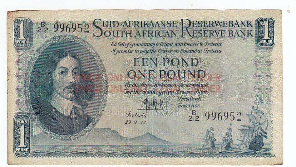 SOUTH AFRICA ONE POUND MH DE KOCK 29.9.1955 B212 996952