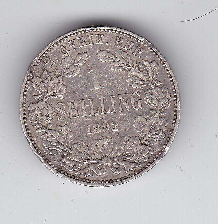 ZAR 1 SHILLING 1892 -  MINTAGE ONLY 129 627 - F = R1200 VF = R3000