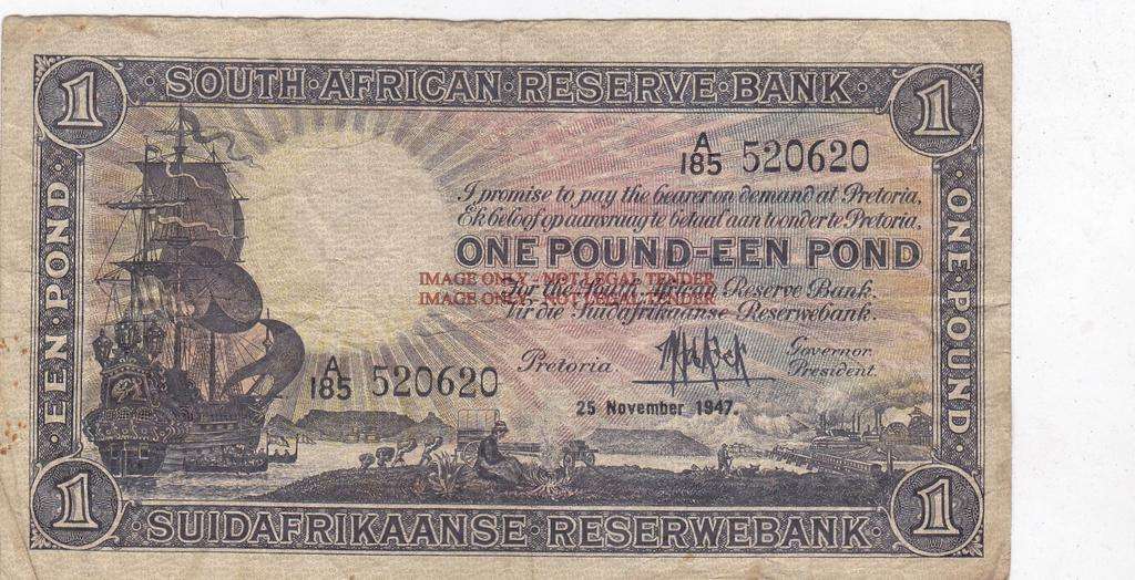 SOUTH AFRICA ONE POUND DE KOCK BLACK 25 NOV 1947