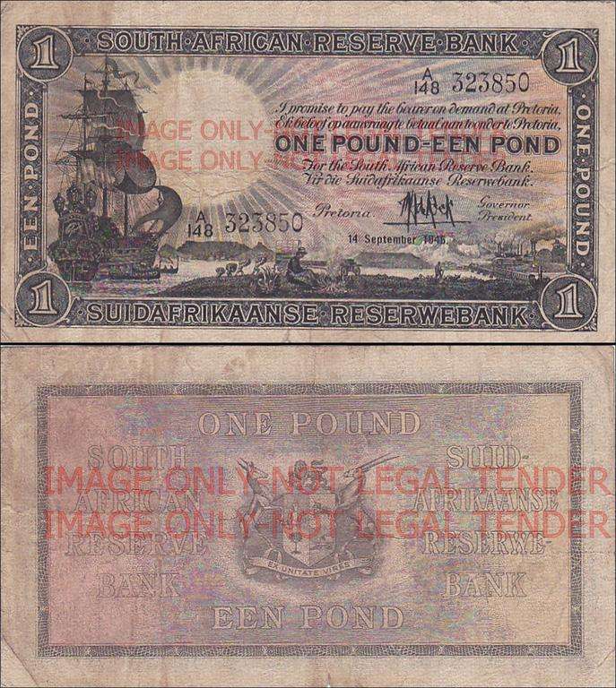 SOUTH AFRICA 1 POUND M.H. DE KOCK BLACK 14 SEPTEMBER 1945 A148 323850