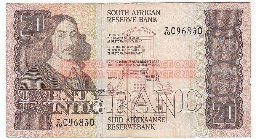 SOUTH AFRICA TWENTY RAND G.DE KOCK REPLACEMENT # Z40 096830