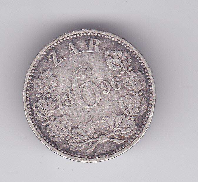 ZAR SIXPENCE 1896 - F = R150 VF = R400