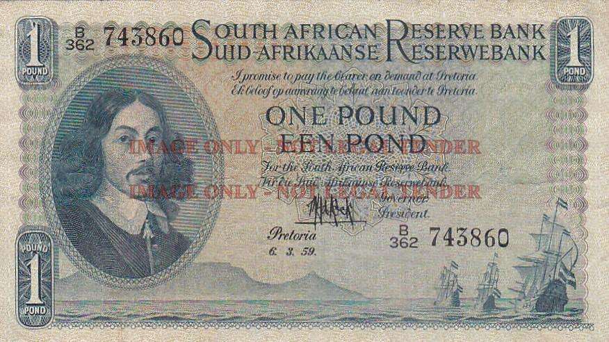 SOUTH AFRICA 1 POUND M.H. DE KOCK 6.3.59 B362 743860