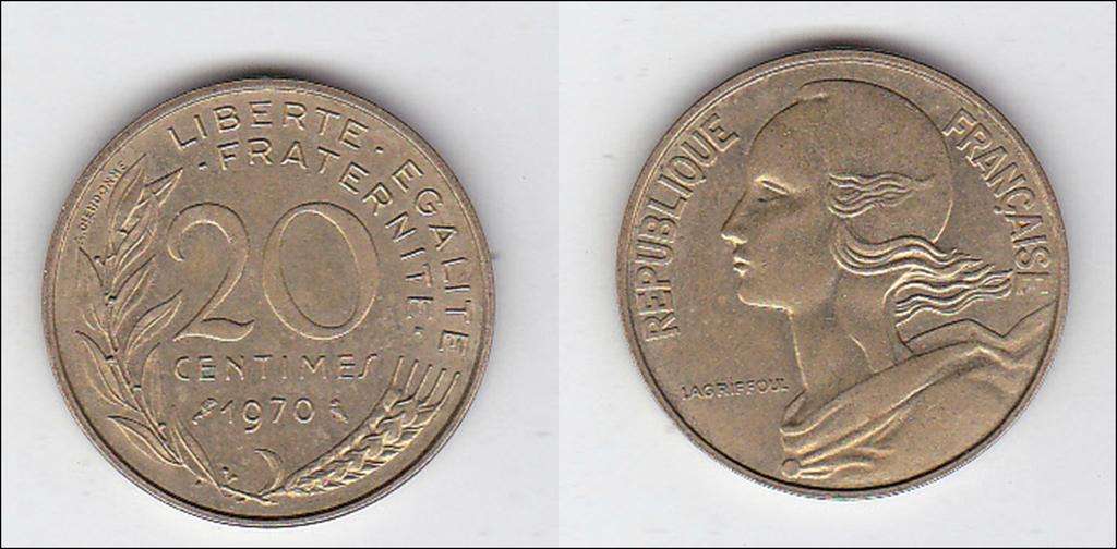 FRANCE 20 CENTS 1970 HIGH GRADE
