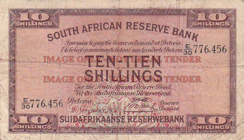 SOUTH AFRICA 10 SHILLINGS J.POSTMUS 2 NOVEMBER 1937 E30 776456