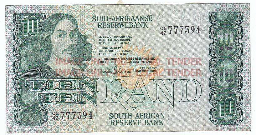 SOUTH AFRICA 10 RAND GERHARD DE KOCK C542 777394 ALL THE SEVENS /  1982