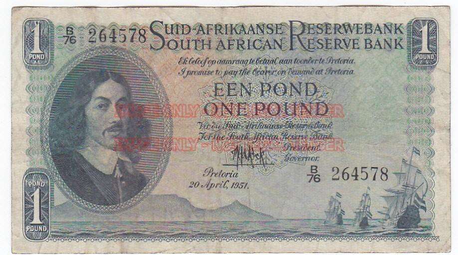 SOUTH AFRICA 1 POUND M.H. DE KOCK 20.04.51 B76 264578