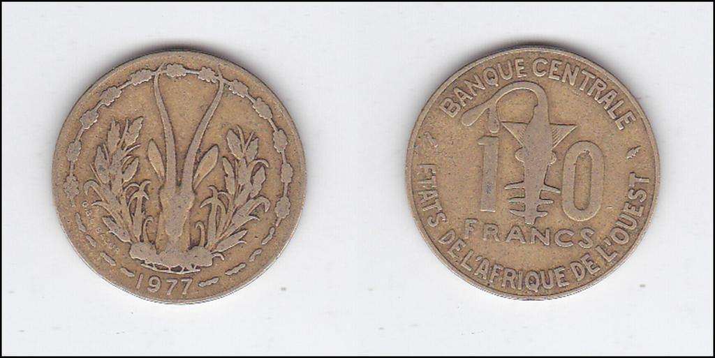 CENTRAL AFRICA 10 FRANCS 1977