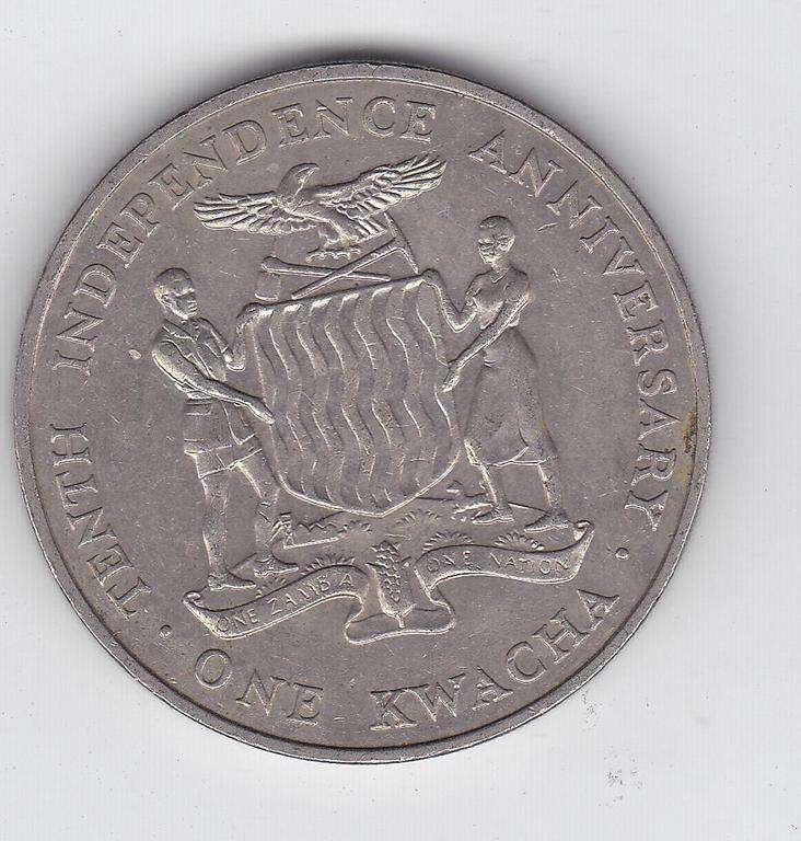 ZAMBIA 1 KWACHA 24TH OCTOBER 1974- 38 MM