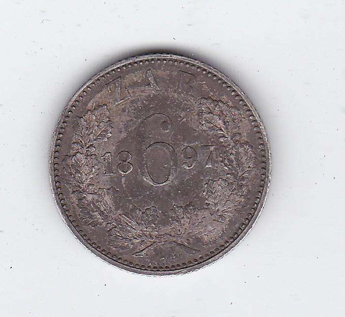 ZAR SIXPENCE 1897 - HIGH GRADE - TONING