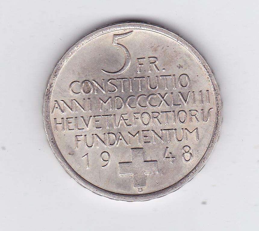 SWITZERLAND 5 FRANCS 1948 SILVER .835