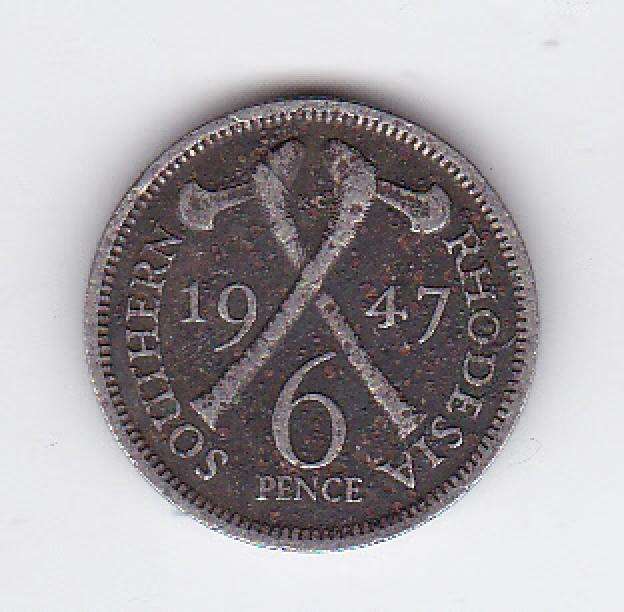 SOUTHERN RHODESIA SIXPENCE 1947
