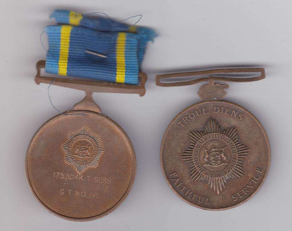 POLICE MEDAL PAIR 126876 B/SER G. MOLEF1 - 31-1 1964 FAITHFUL SERVICE AN 75  YEAR SAP ANNIVERSARY