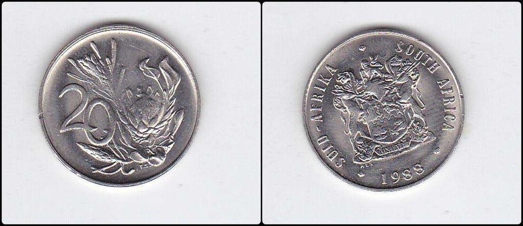SOUTH AFRICA 20 CENTS 1988 EF/UNC