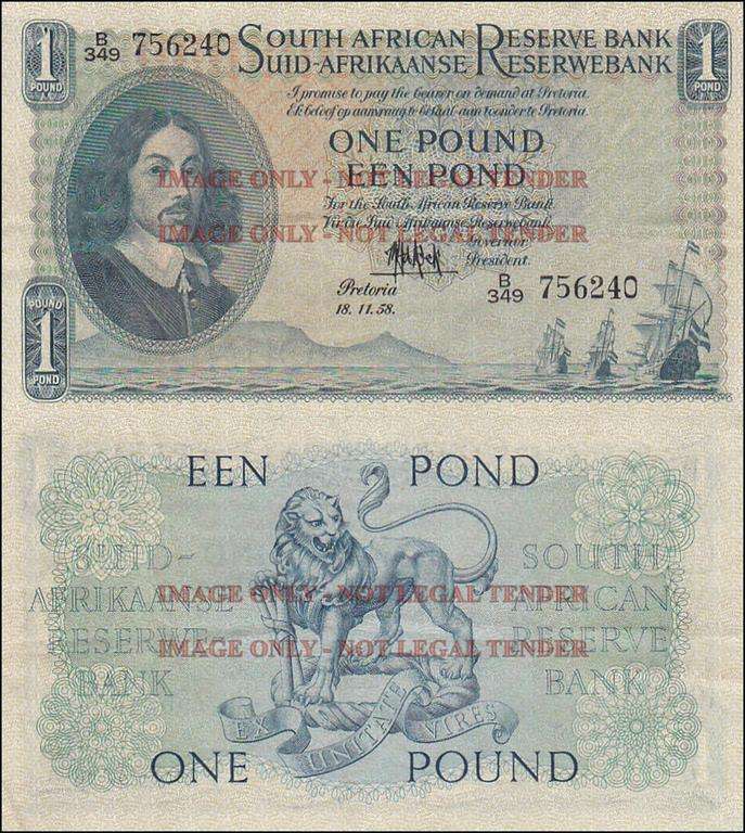 SOUTH AFRICA 1 POUND M.H. DE KOCK 18.11.1958 B349 756240 HIGH GRADE