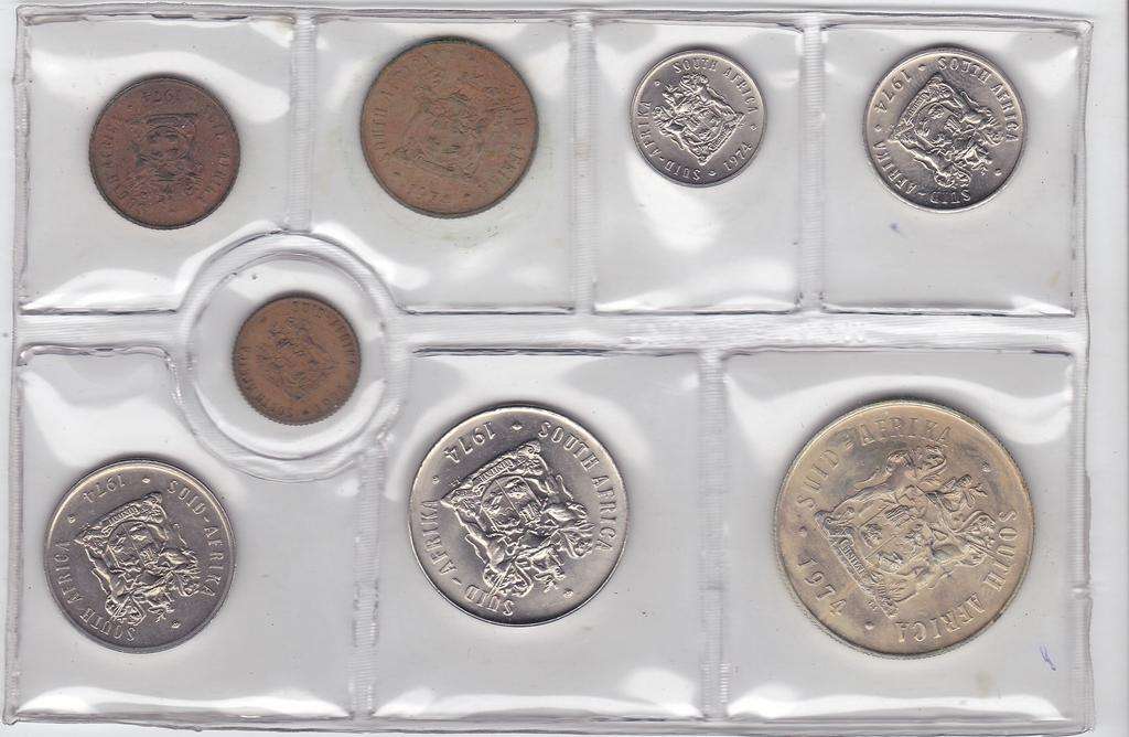 SOUTH AFRICA PROOF SET OF COINS 1974 - INCLUDES SILVER 1 RAND