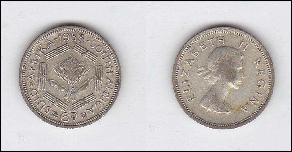 SOUTH AFRICA 6D 1953 SILVER