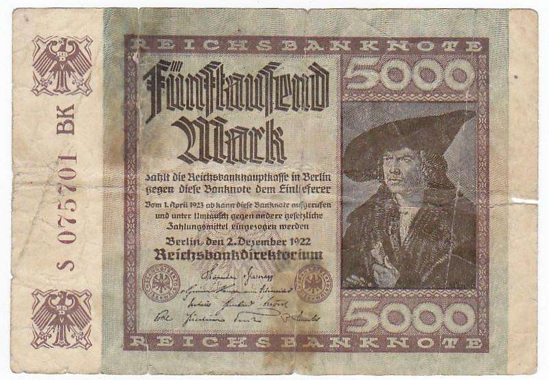 GERMANY 5000 MARK 2 DECEMBER 1922