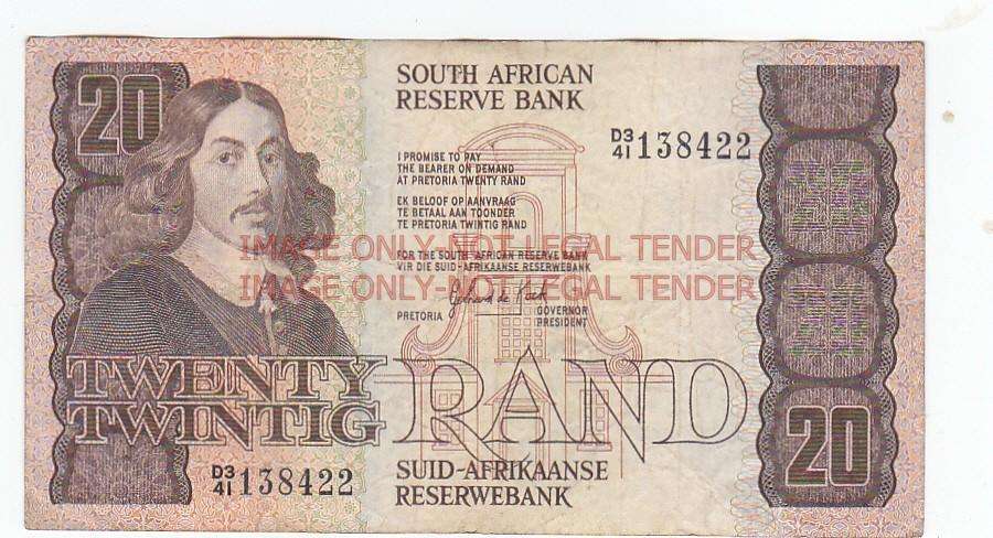 SOUTH AFRICA 20 RAND GERHARD DE KOCK D341 138422 /  1984