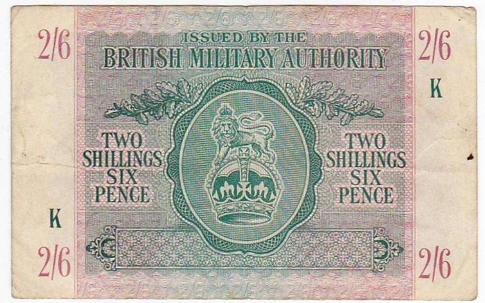 BRITISH MILITARY AUTHORITY TWO SHILLINGS SIX PENCE K