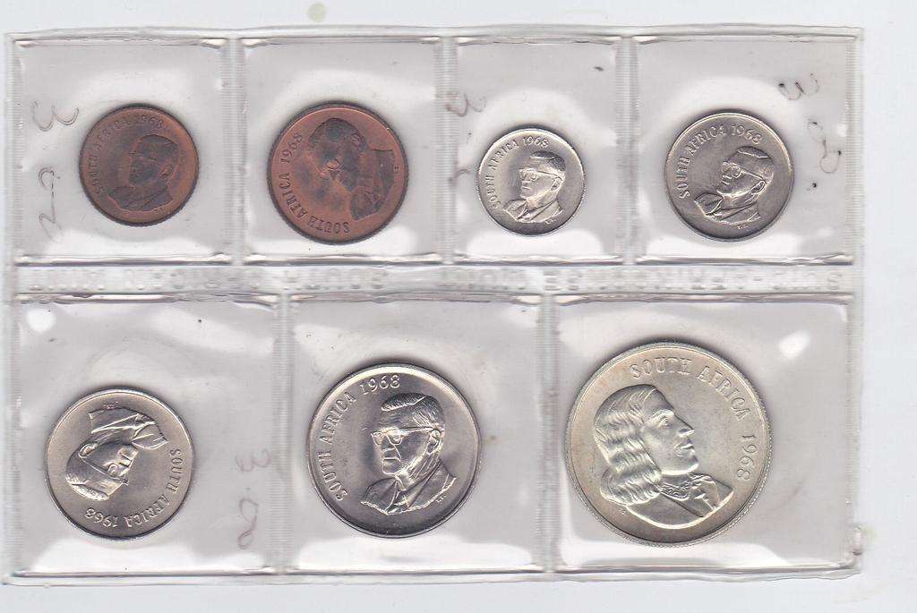 SOUTH  AFRICA MINT PACK 1968 LOW MINTAGE COINS INCLUDING SILVER 1 RAND