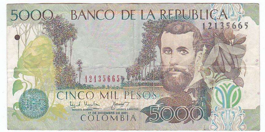 COLOMBIA 5000 PESOS 2001 FACE VALUE R23