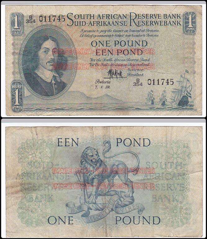 SOUTH AFRICA 1 POUND M.H. DE KOCK 7.1.59 B354 011745