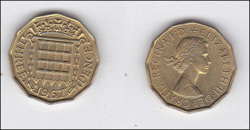 GREAT BRITAIN THREE PENCE 1967 EF